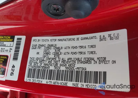 2022 Toyota Tacoma Sr z USA, uszkodzony, nr VIN 3TYAX5GN9NT050645